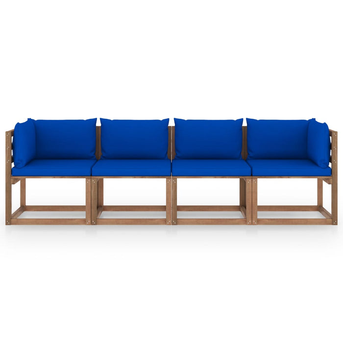 Garten-Palettensofa 4-Sitzer mit Kissen Kiefernholz