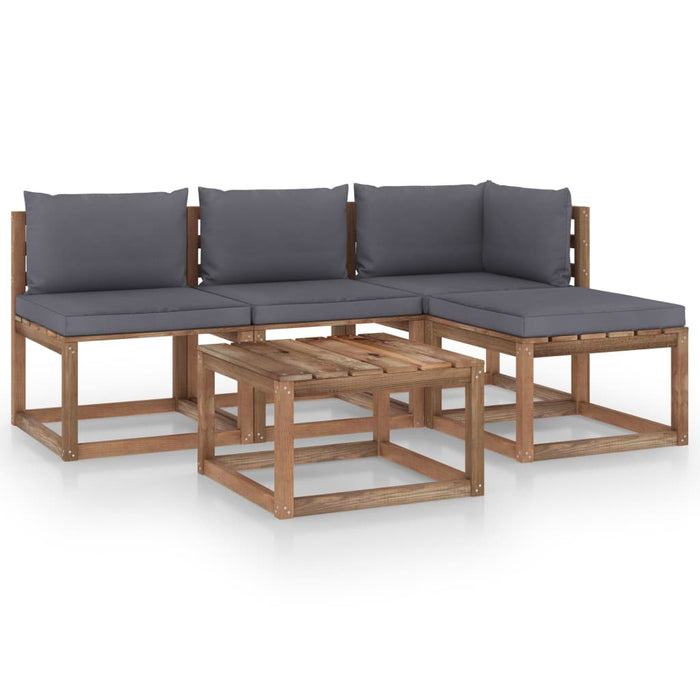 5-tlg. Garten-Lounge-Set aus Paletten mit Kissen Kiefernholz