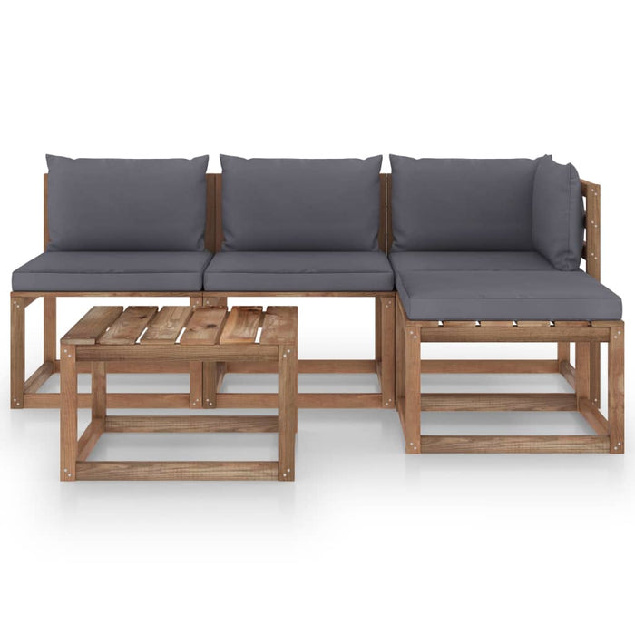5-tlg. Garten-Lounge-Set aus Paletten mit Kissen Kiefernholz