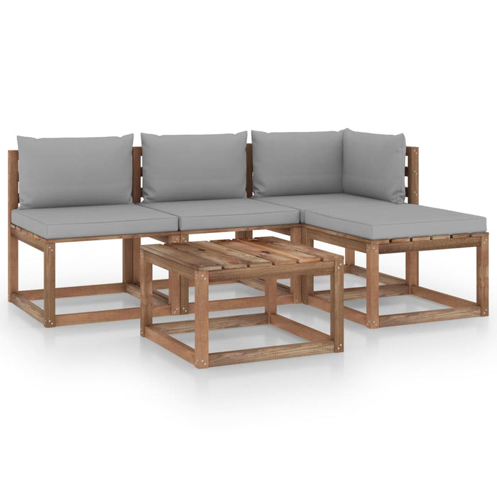 5-tlg. Garten-Lounge-Set aus Paletten mit Kissen Kiefernholz