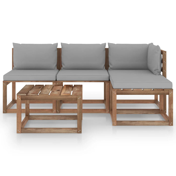 5-tlg. Garten-Lounge-Set aus Paletten mit Kissen Kiefernholz
