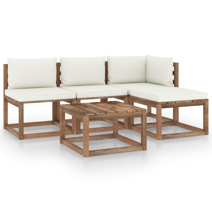 5-tlg. Garten-Lounge-Set aus Paletten mit Kissen Kiefernholz