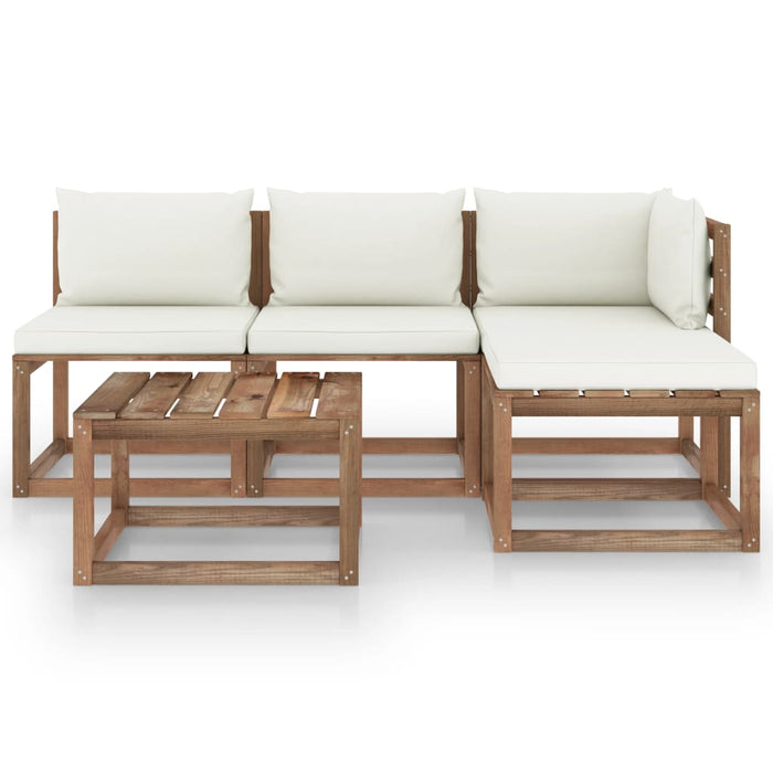 5-tlg. Garten-Lounge-Set aus Paletten mit Kissen Kiefernholz