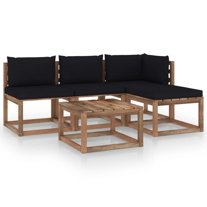 5-tlg. Garten-Lounge-Set aus Paletten mit Kissen Kiefernholz