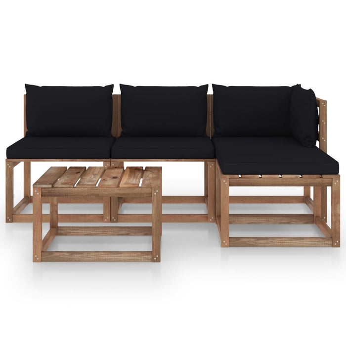 5-tlg. Garten-Lounge-Set aus Paletten mit Kissen Kiefernholz
