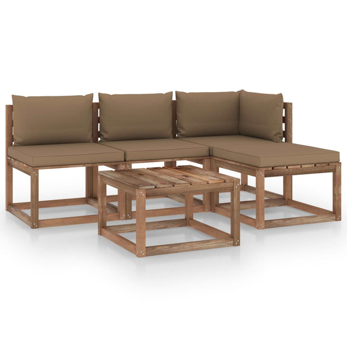 5-tlg. Garten-Lounge-Set aus Paletten mit Kissen Kiefernholz