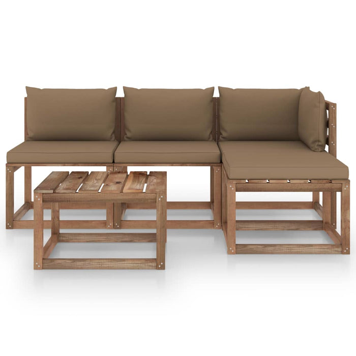5-tlg. Garten-Lounge-Set aus Paletten mit Kissen Kiefernholz