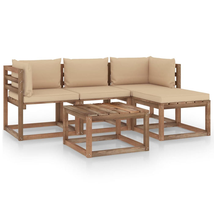 5-tlg. Garten-Lounge-Set mit Beige Kissen