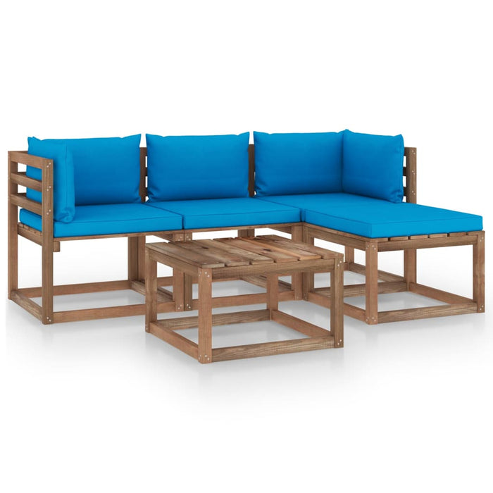 5-tlg. Garten-Lounge-Set mit Hellblauen Kissen