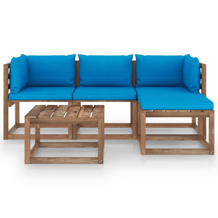 5-tlg. Garten-Lounge-Set mit Hellblauen Kissen