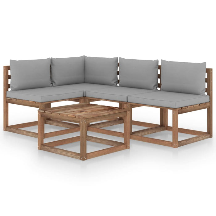 5-tlg. Garten-Lounge-Set mit Grauen Kissen