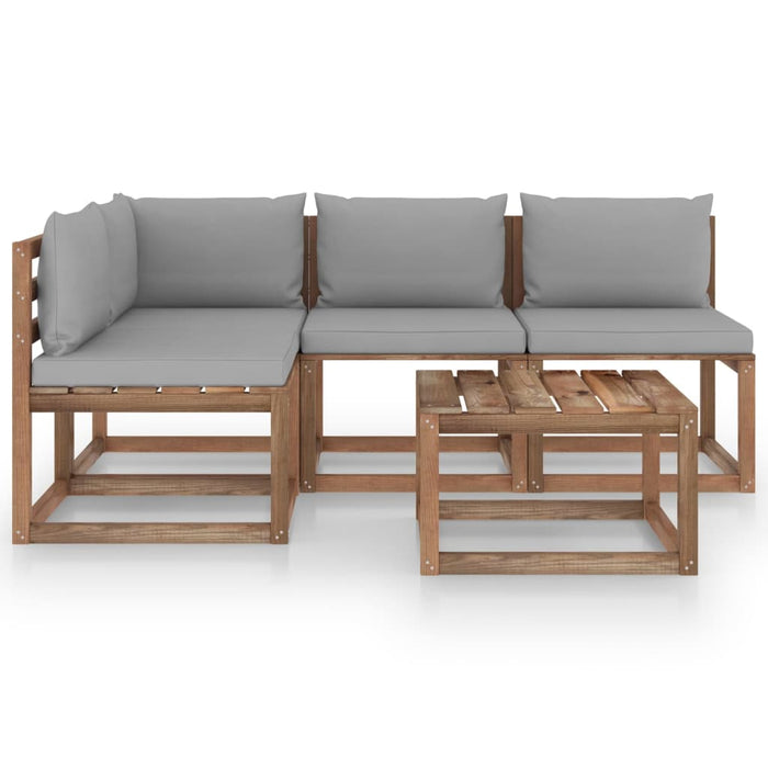 5-tlg. Garten-Lounge-Set mit Grauen Kissen