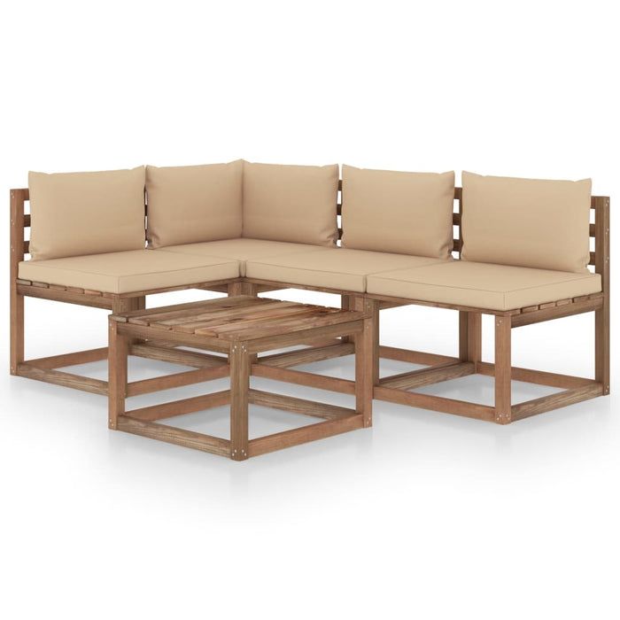 5-tlg. Garten-Lounge-Set mit Beige Kissen