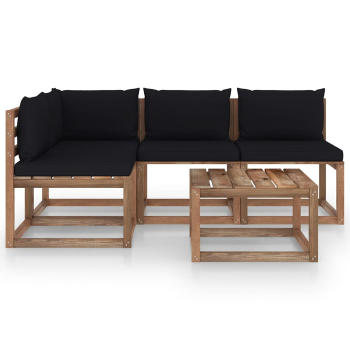 5-tlg. Garten-Lounge-Set mit Schwarzen Kissen