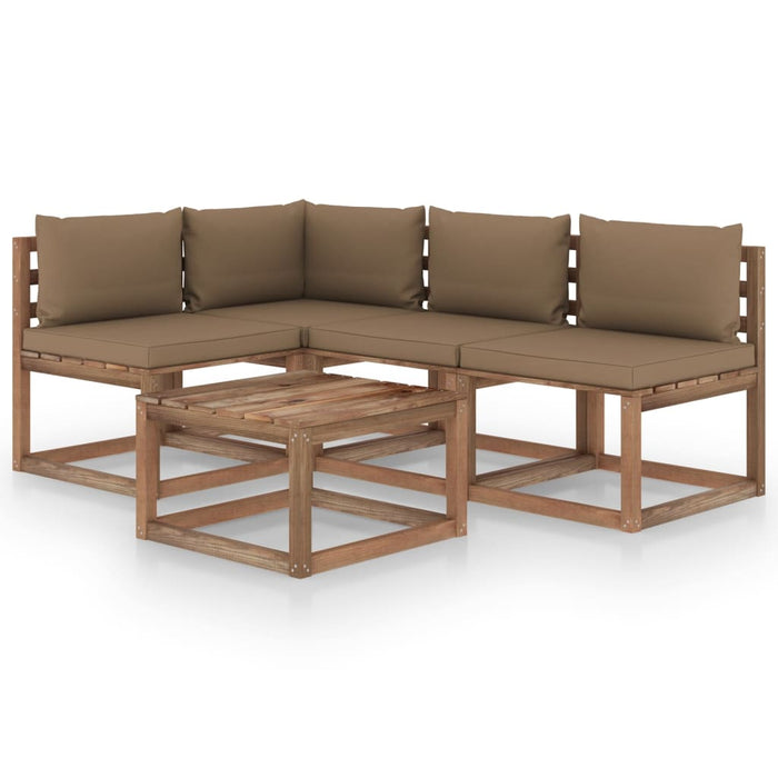 5-tlg. Garten-Lounge-Set mit Taupe Kissen