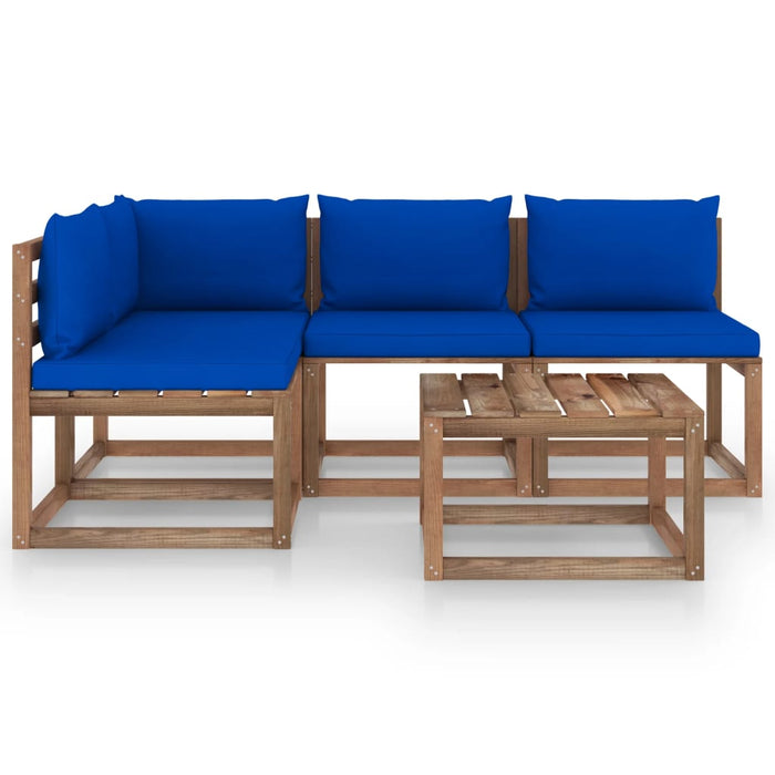 5-tlg. Garten-Lounge-Set mit Blauen Kissen