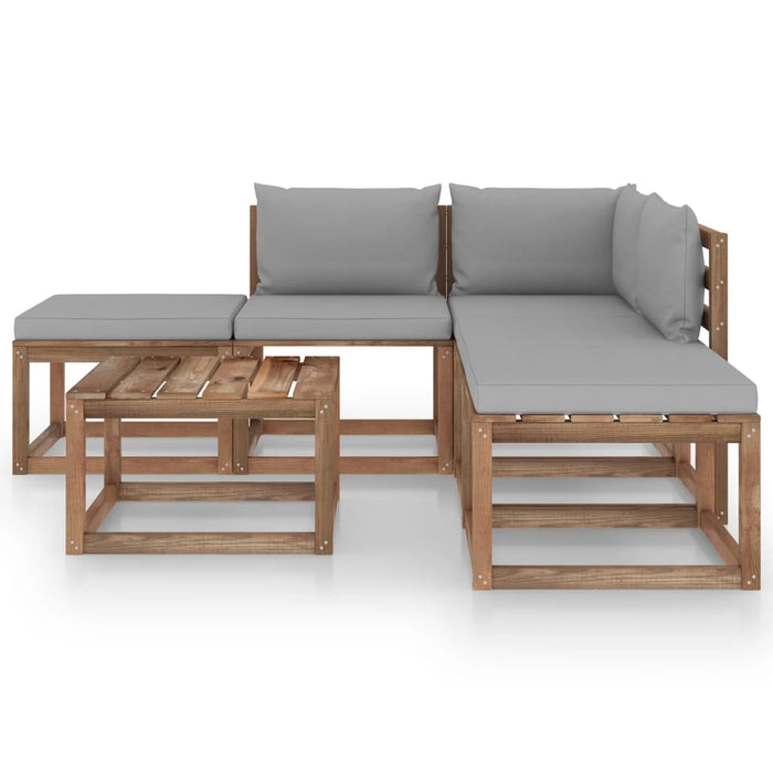 6-tlg. Garten-Lounge-Set mit Grauen Kissen