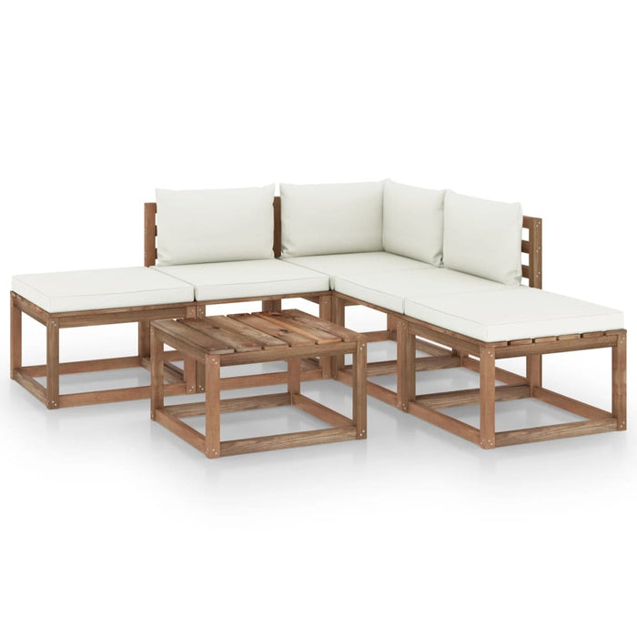 6-tlg. Garten-Lounge-Set mit Creme Kissen