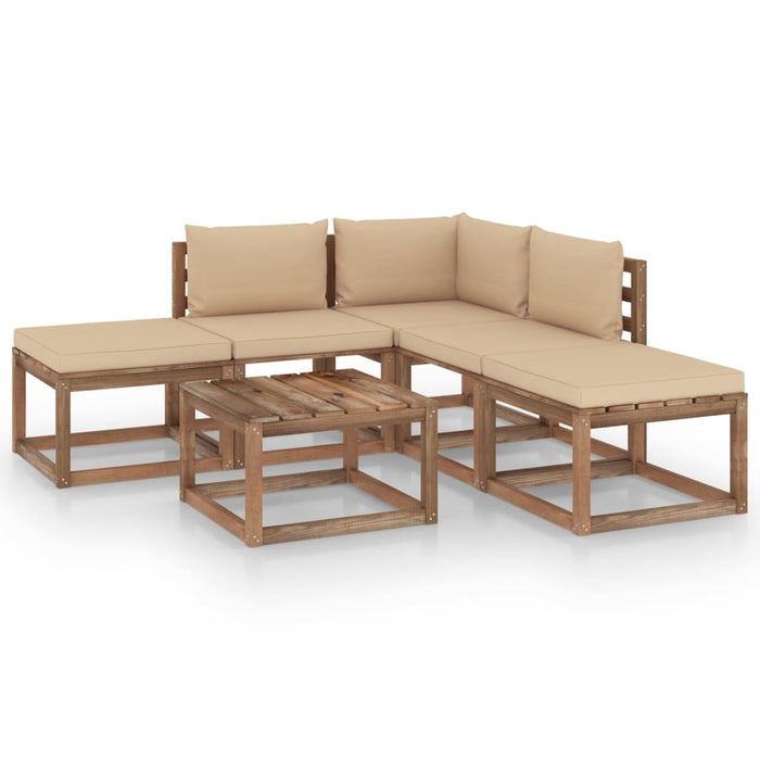 6-tlg. Garten-Lounge-Set mit Beige Kissen