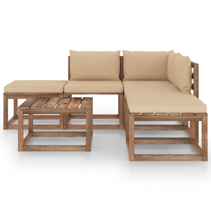 6-tlg. Garten-Lounge-Set mit Beige Kissen