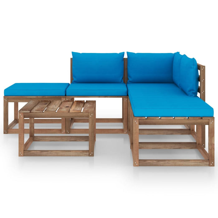 6-tlg. Garten-Lounge-Set mit Hellblauen Kissen