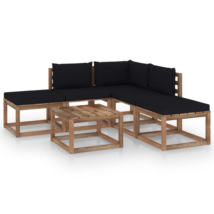 6-tlg. Garten-Lounge-Set mit Schwarzen Kissen