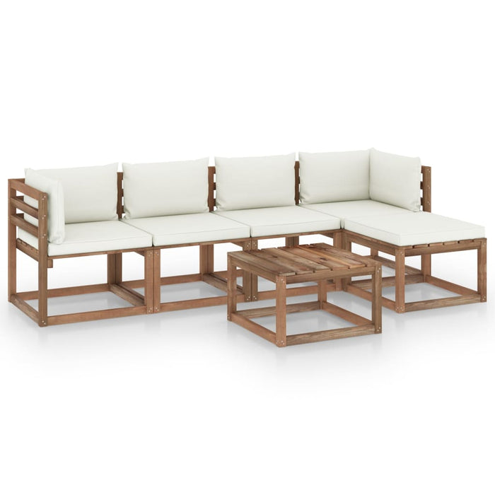 6-tlg. Garten-Lounge-Set mit Creme Kissen