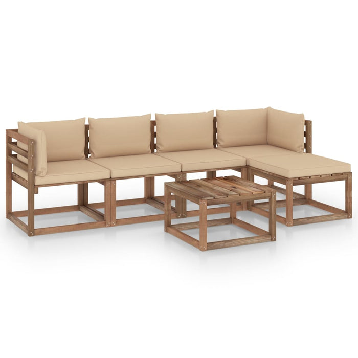 6-tlg. Garten-Lounge-Set mit Beige Kissen