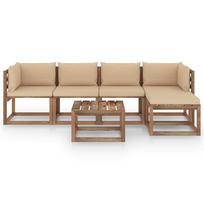 6-tlg. Garten-Lounge-Set mit Beige Kissen