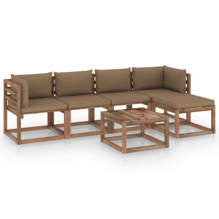 6-tlg. Garten-Lounge-Set mit Taupe Kissen