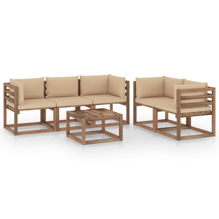 6-tlg. Garten-Lounge-Set mit Beige Kissen