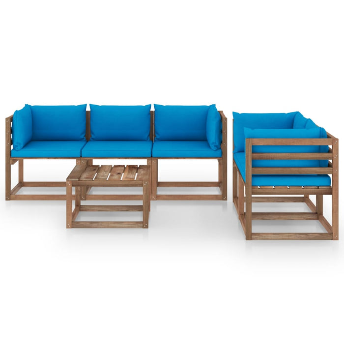 6-tlg. Garten-Lounge-Set mit Hellblauen Kissen