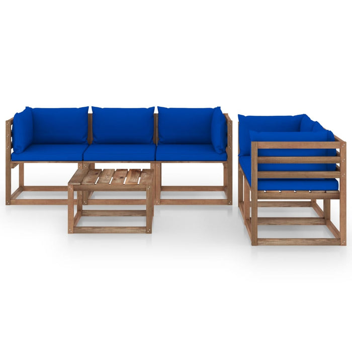 6-tlg. Garten-Lounge-Set mit Blauen Kissen
