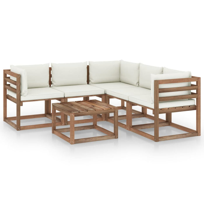6-tlg. Garten-Lounge-Set mit Kissen in Creme Kiefernholz