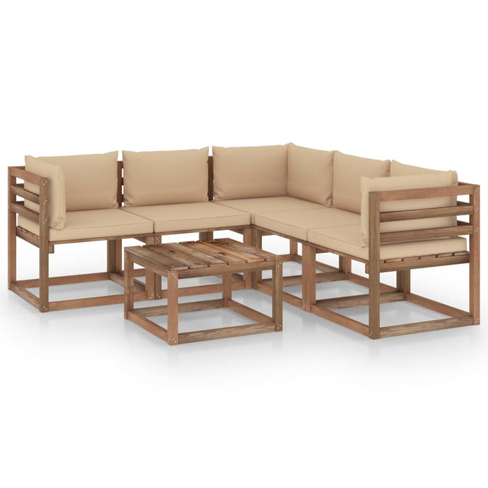 6-tlg. Garten-Lounge-Set mit Kissen in Beige Kiefernholz