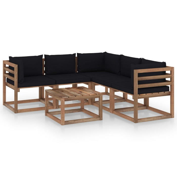 6-tlg. Garten-Lounge-Set mit Kissen in Schwarz Kiefernholz