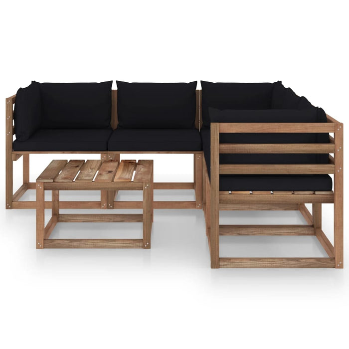 6-tlg. Garten-Lounge-Set mit Kissen in Schwarz Kiefernholz