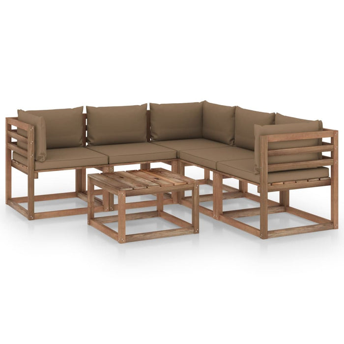 6-tlg. Garten-Lounge-Set mit Kissen in Taupe Kiefernholz