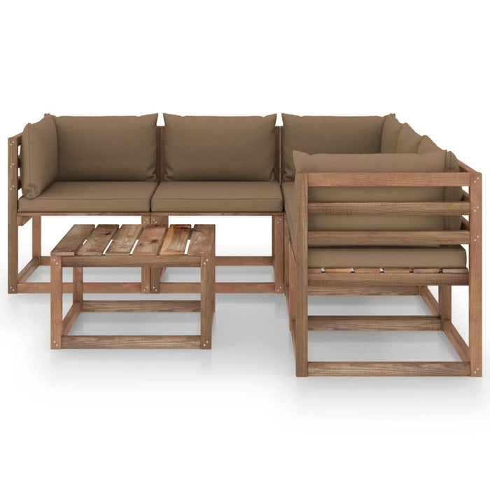 6-tlg. Garten-Lounge-Set mit Kissen in Taupe Kiefernholz