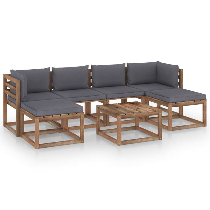 7-tlg. Garten-Lounge-Set aus Paletten mit Kissen Kiefernholz