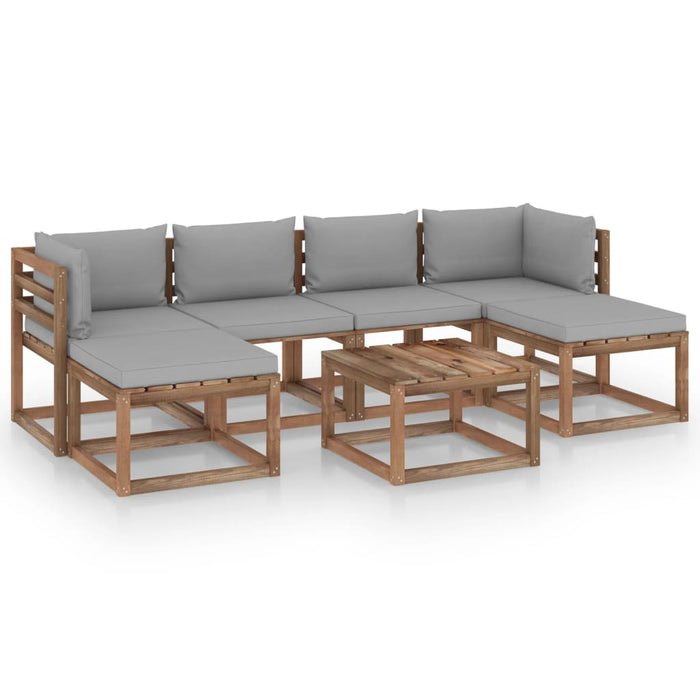 7-tlg. Garten-Lounge-Set aus Paletten mit Kissen Kiefernholz