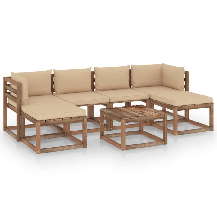 7-tlg. Garten-Lounge-Set aus Paletten mit Kissen Kiefernholz