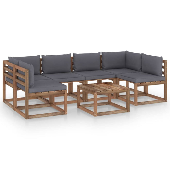 7-tlg. Garten-Lounge-Set aus Paletten mit Kissen Kiefernholz