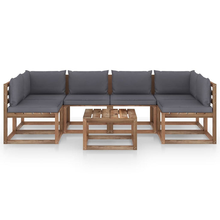 7-tlg. Garten-Lounge-Set aus Paletten mit Kissen Kiefernholz