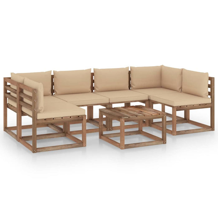 7-tlg. Garten-Lounge-Set aus Paletten mit Kissen Kiefernholz