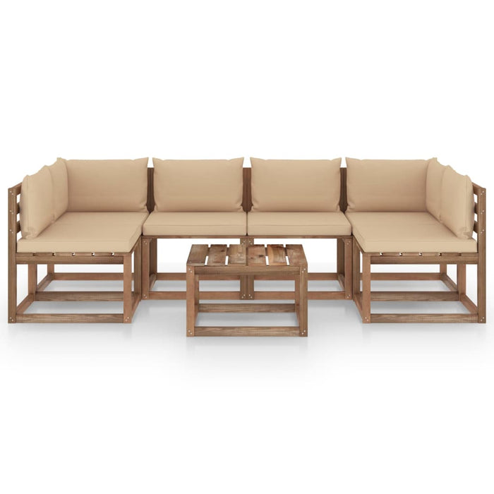 7-tlg. Garten-Lounge-Set aus Paletten mit Kissen Kiefernholz