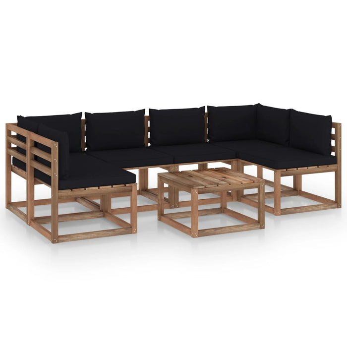 7-tlg. Garten-Lounge-Set aus Paletten mit Kissen Kiefernholz