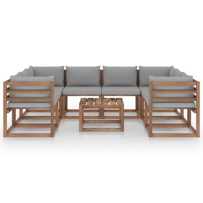 9-tlg. Garten-Lounge-Set mit Kissen in Grau