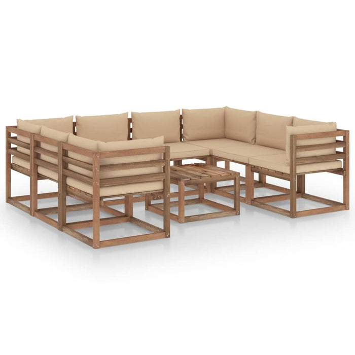 9-tlg. Garten-Lounge-Set mit Kissen in Beige