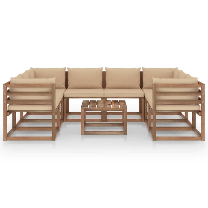 9-tlg. Garten-Lounge-Set mit Kissen in Beige